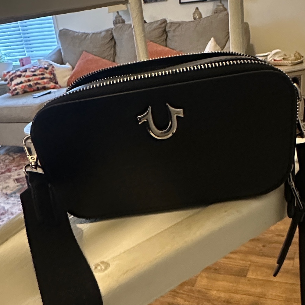 True Religion Black Crossbody Bag with Silver Accents
